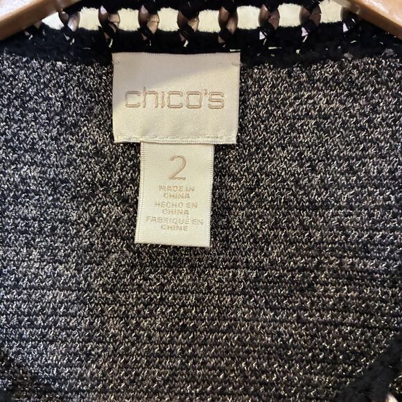 Chico’s Cardigan Size 2 (Large) Sequin Mixed Media Metal Chain Link Neckline - Picture 4 of 7